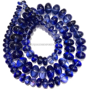 Blauwe saffierkralen AAAA++ KWALITEIT ~ ZELDZAAM Bio blauwe saffier gladde rondelle kralen Gladde saffier rondelles 6-12 mm ketting met graduele saffier