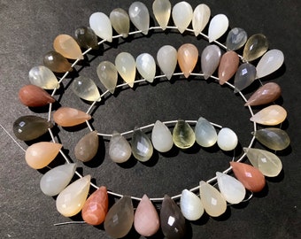 Natural TEARDROP Shape 19” Mulit MOONSTONE Gemstone Beads/AAA+ Quality 19” 10*12mm Faceted Moonstone Strand/48 Pcs Of Moonstone Teardrops/