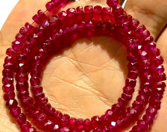 Sparkling AAA+ Ruby Corundum Faceted Rondelle Beads 4-5mm Rondelle Ruby Beads 16” Ruby Gemstone Beads Very Rare Ruby Beads Wholesale Rubies