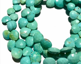 Natural Blue Turquoise Faceted Heart Shape Beads 8mm to 11mm Arizona Turquoise Faceted Hearts 17” Mined Turquoise Gemstone Beads Wholesaler