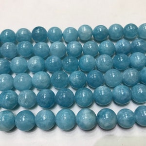 Natural  Aquamarine 10 mm Balls 1mm Hole /10 mm Aquamarine Gemstone Beads/Round Shape With 1mm Hole 16”Line// Aquamarine