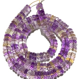 SparklingAAA Ametrine Faceted Wheel Shape Beads Natural 5-7mm Ametrine Tyre Shape Beads Ametrine Flat Rondelles Ametrine Gemstone Beads image 6