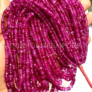 BEAUTIFUL~~AAAA+ Dark Pink Sapphire Faceted Rondelle Beads Pink Sapphire Rondelle Faceted Beads 4-6mm Sapphire Beads Sapphire Stone Necklace