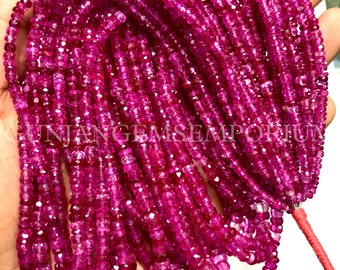 BEAUTIFUL~~AAAA+ Dark Pink Sapphire Faceted Rondelle Beads Pink Sapphire Rondelle Faceted Beads 4-6mm Sapphire Beads Sapphire Stone Necklace