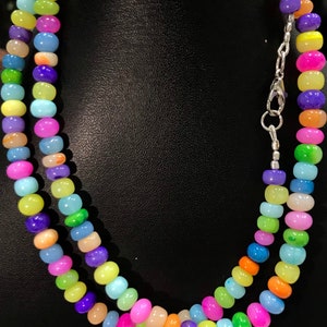 Beautiful~~Neon Rainbow Opal Smooth Rondelle Beads Natural Multi Opal Smooth Beads Mix Opal 18” Beaded Necklace 6-8mm Rainbow Candy Neckalce