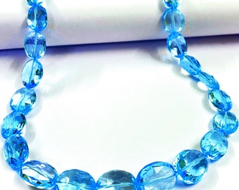 AAAA++ Swiss Blue Topaz Laser Cut Oval Beads Natural Blue Topaz Gemstone Beads 9x14 MM Beads 17” Swiss Topaz Faceted Oval Beads Wholesaler