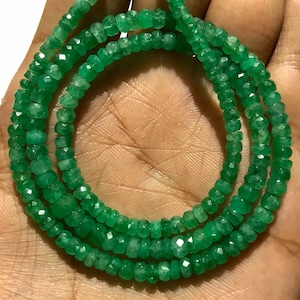 Natural Zambian Emerald Faceted Beads 4-5MM Emerald Beryl Rondelle Beads Green Emerald 18” Beads Emerald Gemstone Beads Wholesale Emeralds