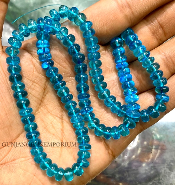 AAA Qualityblueishgreen Apatite Smooth Beads Natural Neon Blue Apatite Gemstone Beads Neon Apatite Smooth Rondelle Beads Jewelry Making Etsy