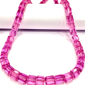 Very Rare~~AAAA+ Quality~~Pink Sapphire Faceted Tube Shaped Beads Transparent Pink Sapphire Gemstone Beads Pink Sapphire Necklace Jewellery
