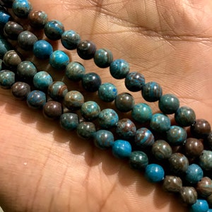 NaturalChrysocolla /1mm Hole /Chrysocolla Beads/Round Shape Chrysocolla With 1mm Hole/Blue Chrysocolla 15”Line//Natural Gemstone AAA Bead