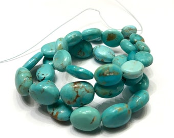 ARIZONA TURQUOISE! Natural Turquoise Smooth Gemstone Beads Ovals // 16” 9*13mm Oval Shape Smooth Turquoise Strand // Very Rare AAA+ Quality