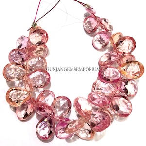 AAAA++ Padparadscha Sapphire Faceted Peardrops Peachy Pink Sapphire Pear Beads 4” Peach Sapphire Bracelet Pink Sapphire Beads 35 Pcs Strand
