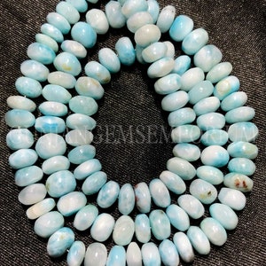 AAA+ Rarest~~Light Blue Larimar Smooth Rondelle Beads Natural Larimar Rondelle Smooth Beads Genuine Larimar Gemstone Beads Larimar Wholesale