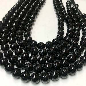 Natural Black onyx 10 mm Balls 1mm Hole /10 mm Black onyx Gemstone Beads/Round Shape Black onyx With 1mm Hole/Black onyx//15”Line