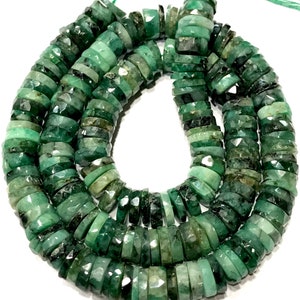 Green Emerald Faceted Tyre Beads Genuine Emerald Faceted Wheel Beads 7-8mm Emerald Flat Rondelle Beads Natural Emerald Gemstone Beads Strand