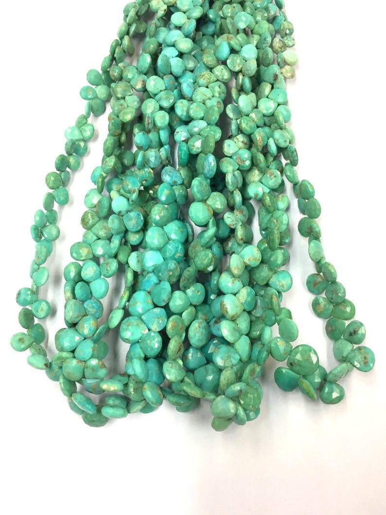 Magnificent Natural Faceted Arizona Turquoise Heart Shape Beads 7-8mm Gemstone Beads 18" Strand Top Quality Gemstone Jewelry