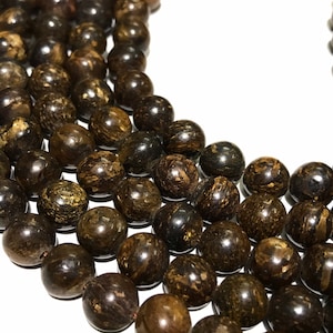 Natural Bronzite 8 mm Balls 1mm Hole /8 mm Bronzite Gemstone Beads/Round Shape Bronzite With 1mm Hole/Bronzite 15”Line// 8 mm//