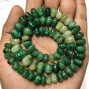 BARREL CARVED(Esmeralda) Forma de calabaza Gemstone Beads/18&quot; 9 * 10mm Green Barrel Strand/Natural Barrel Carved Pumpkins/Carved Emerald/Beautiful