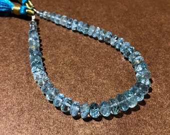 AAA+ NATURAL AQUAMARINE Faceted Rondelle Shape Gemstone Beads/5*6mm 7” Loose Aquamarine/Extremely Beautiful Aquamarine Faceted Rondelles 5*6