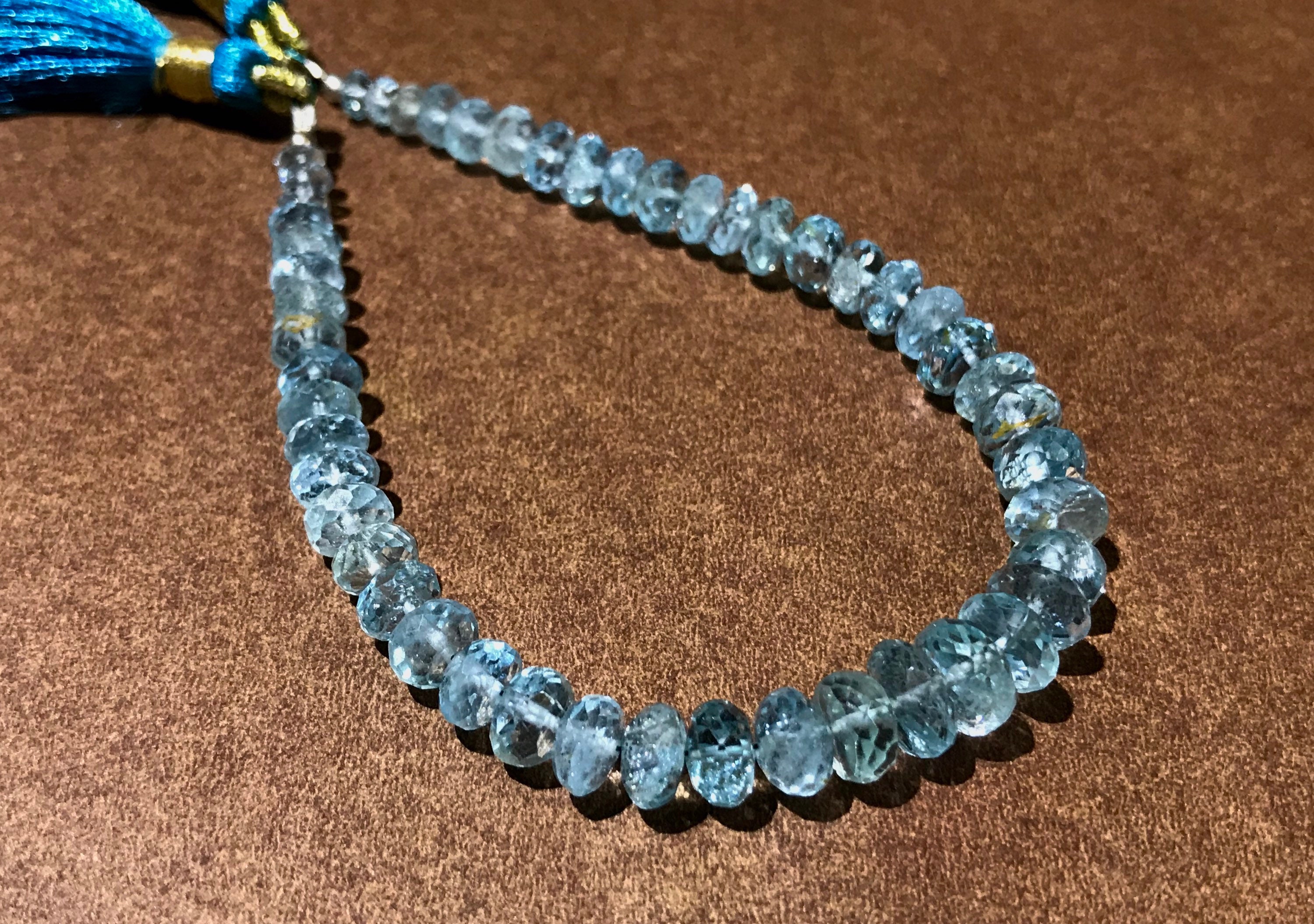 Natural 18" AAA Faceted Round Blue Aquamarine Beaded Necklace – 8/10/12mm