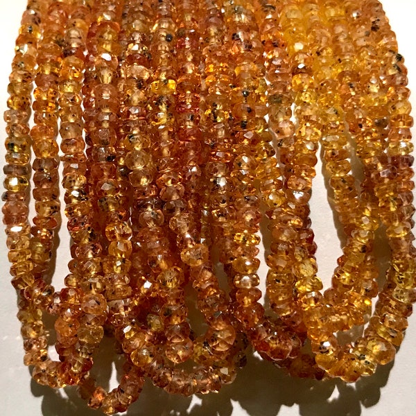 AAA+ Very Rare~Yellowish-Orange Songea Sapphire Beads Yellow Sapphire Faceted Rondelle Beads 3-3.5MM Yellow Sapphire Gems Beads 16” Sapphire