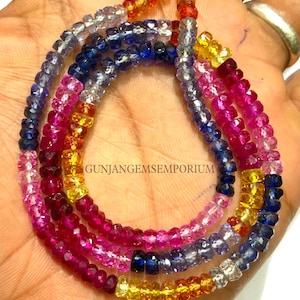 AAAA+ QUALITY~~Multi Sapphire Beads 4-5mm Shaded Multi Sapphire Gemstone Beads Colorful Sapphire Faceted Rondelle Beads 18” Faceted Sapphire