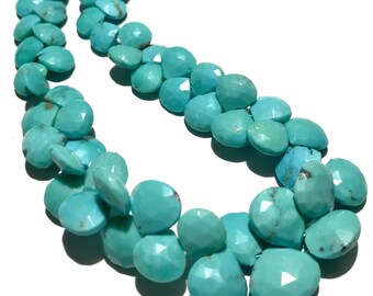 Natural Blue Turquoise Faceted Heart Shape Beads 8mm to 11mm Arizona Turquoise Faceted Hearts 17” Mined Turquoise Gemstone Beads Wholesaler