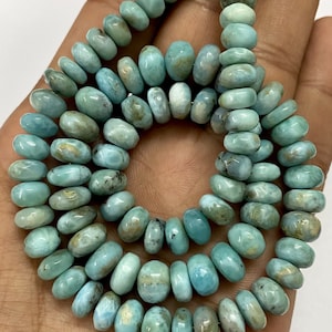 AAA+ Blue Larimar Smooth Rondelle Beads 7mm-9mm Larimar Rondelle Beads 18” Natural Larimar Smooth Rondelles Larimar Gemstone Beads Larimar