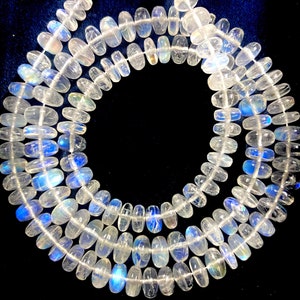 Top Quality~AAA+ White Rainbow Moonstone Gemstone Beads 5-6mm White Rainbow Moonstone Rondelle Beads 18” White Rainbow Smooth Rondelle Beads