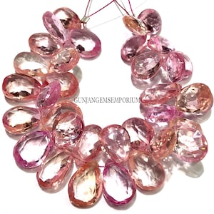 AAAA++ Padparadscha Sapphire Faceted Peardrops Peachy Pink Sapphire Pear Beads 4” Peach Sapphire Bracelet Pink Sapphire Beads 34 Pcs Strand
