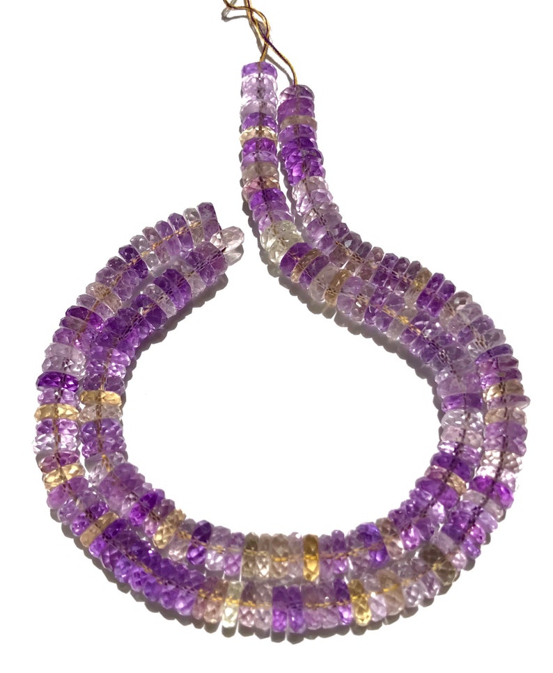 SparklingAAA Ametrine Faceted Wheel Shape Beads Natural 5-7mm Ametrine Tyre Shape Beads Ametrine Flat Rondelles Ametrine Gemstone Beads image 3