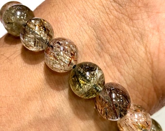 VERY RARE~~AAAA+ Pinkish~Brown Rutilated Quartz Top Quality Rutile Quartz Bracelet Rutile Quartz Smooth Round Beads Rutilated Quartz Balls