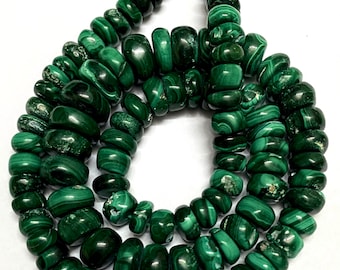Green Malachite Smooth Rondelle Beads 7-10mm Natural Green Malachite Smooth Beads 18’’ Beautiful Green Malachite Rondelle Beads Malachite