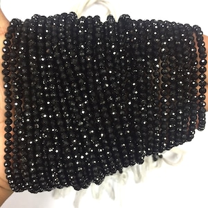 BLACK TOURMALINE! Gorgeous Faceted Round Shape Beads//3mm Natural Black Tourmaline Gemstone 13 Inch Strand/Black Tourmaline Round Ball Beads