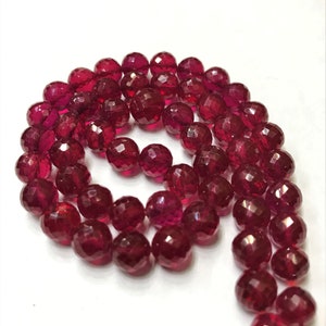 Natural RUBY CORUNDUM 8mm Balls.16&quot; 8mm Round Shape Faceted Ruby Color Corundum Gemstone Beads.Lustrous Ruby Corundum Spheres.GorgeousOnNeck