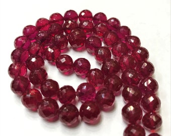 Natural RUBY CORUNDUM 8mm Balls.16" 8mm Round Shape Faceted Ruby Color Corundum Gemstone Beads.Lustrous Ruby Corundum Spheres.GorgeousOnNeck