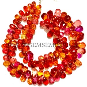 Very Gorgeous~~AAAA++ GRAPEFRUIT Padparadscha Sapphire Gemstone Beads Colorful Orange Sapphire Faceted Teardrops Dark Pink Sapphire Teardrop