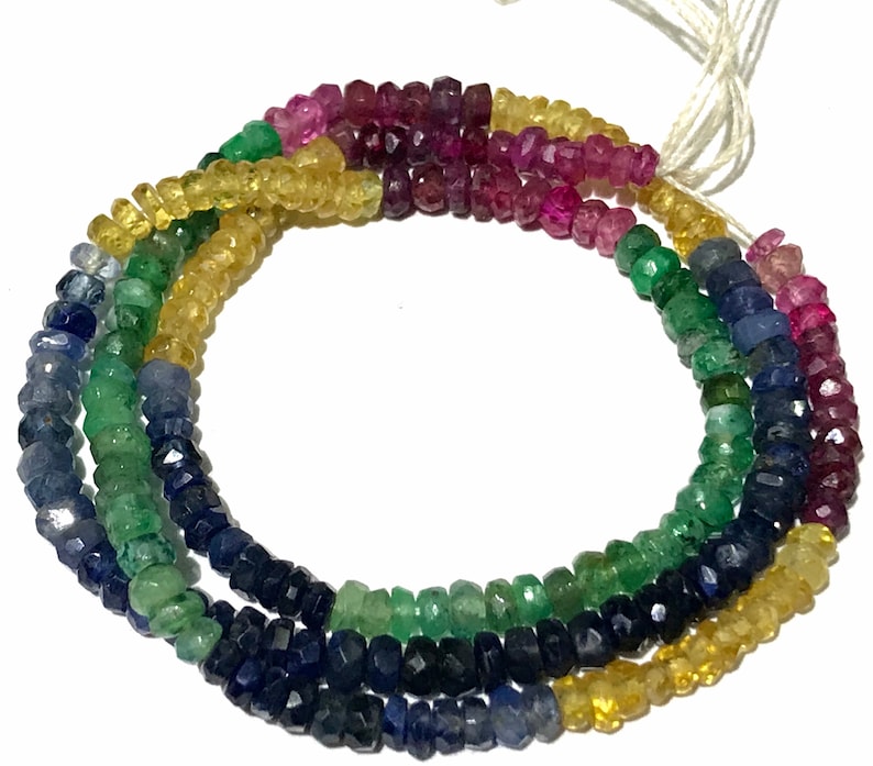 Highest Quality MULTI Color Sapphire Gemstone BeadsNatural Rondelle Shape 3mm 12\u201dFaceted Micro Cut Multi Sapphire Beads 1Strands !!