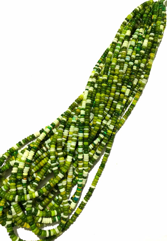 ☺︎ Unique Design~green Ethiopian Opal Smooth Beads Disco Style