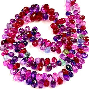 Superb~~AAAA++ Quality Pinkish Purple Sapphire Faceted Teardrop Beads Disco Multi Pink Sapphire Gemstone Beads 20” Purple Sapphire Necklace