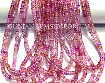 AAAA++ Cuentas de zafiro padparadscha RARÍSIMAS de 5-6 mm. Hermosas cuentas de zafiro rosa melocotón lisas en forma de rondel. Piedras preciosas coloridas para joyería.