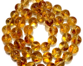 Sprankelende ~~Natuurlijke donkergele Citrien gladde ronde kralen 9-11mm Citrien ballen Citrien groothandel kralen gedolven Citrien ketting Citrien bol