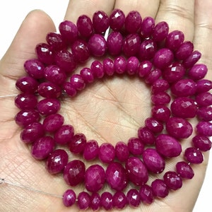 AAA+ RUBY Corundum Faceted Rondelle Gemstone Beads/18&quot; 7*10mm Rondelle Shape Micro Cut Corundum Beads/(Treated )Dark Pink Ruby Beads