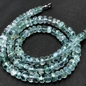 AAA+ Quality AQUAMARINE Faceted Gemstone Bead Necklace/Genuine Aquamarine Rondelle Shape Beads/5/6mm 18” Beautiful Aquamarine/With Closure