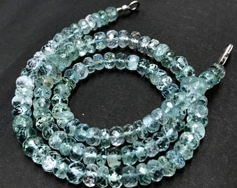 AAA+ Quality AQUAMARINE Faceted Gemstone Bead Necklace/Genuine Aquamarine Rondelle Shape Beads 5mm/6mm/7mm Beautiful Aquamarine/With Closure