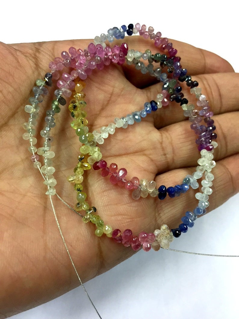 Beautiful Natural Faceted Very Rare Multi Sapphire Teardrop Beads 2.5mm Drop Shape Gemstone Beads 19 Inch Strand Top Quality
