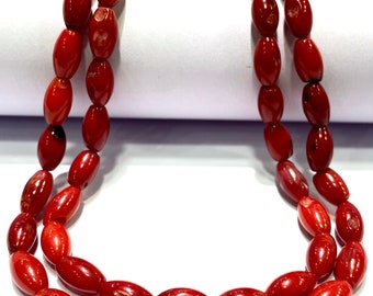 Red Coral Smooth Drum Shape Beads Natural Coral Barrel Beads Coral Smooth Beads Blood Red Coral beads Wholesale Jewelry Making Beads Genuine