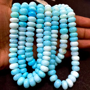 Light Blue Shaded Opal Smooth Rondelle Beads 9-11 MM Natural Light Blue Opal Smooth Bead Blue Shaded Opal Rondelle Bead Blue Opal Beads 18’’
