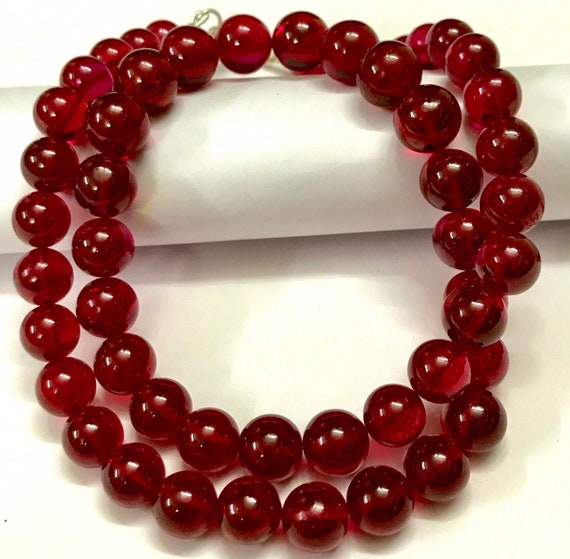 Perles Rondes Lisses En Rubis Rouge Sang 10mm - Collier 18 Pouces, Pierre Gemme D'Inde