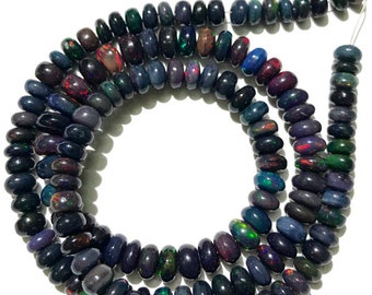 5*7 MM AAA+ Black Ethiopian Opal Smooth Beads/Rondelle Shape Top Black Opal 17" Beads/Significant Quality/Natural Opal/17” Black Opal Strand
